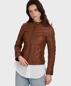 Oakwood KARINE Lederjacke Cognac Damen -Oakwood Soldes Boutique 0698d421ac94406e8dfd05e52a35993a
