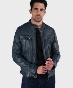 Oakwood CASEY Lederjacke Navy Blue Herren -Oakwood Soldes Boutique 3ba583582a5445ccbcd2e512bed4d39d
