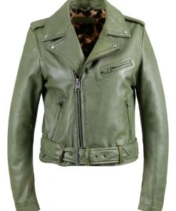 Oakwood Damen RADIO Lederjacke Green -Oakwood Soldes Boutique 452a57f7d5a34b3e82808a013a531114