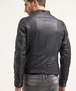 Oakwood CASEY Lederjacke Navy Blue Herren -Oakwood Soldes Boutique 5410a8270096447aa1329f54adff234a