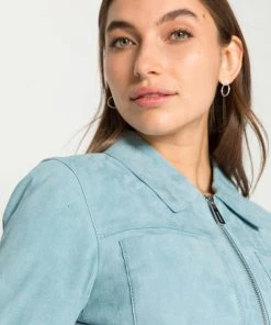 Oakwood Damen SHAKE Lederjacke Light Blue -Oakwood Soldes Boutique 54117c22a0314dc092c578b1056aaa61