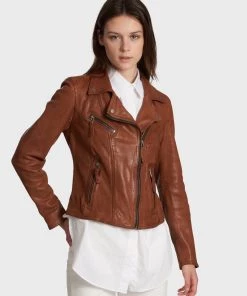 Oakwood Damen CLIPS Lederjacke Brown