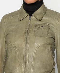 Oakwood GIRL Lederjacke Light Khaki Damen -Oakwood Soldes Boutique 78bc2cc8617e4dfaa94e7df6580ca60c