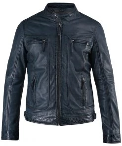 Oakwood CASEY Lederjacke Navy Blue Herren -Oakwood Soldes Boutique 796a929124694fd5ad1b3947182a1105