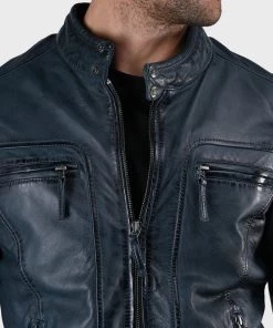 Oakwood CASEY Lederjacke Navy Blue Herren -Oakwood Soldes Boutique 9484674184824893ab9bd2476003be05