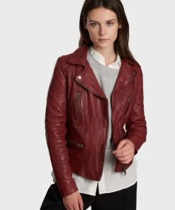 Oakwood Damen VIDEO Lederjacke Red -Oakwood Soldes Boutique a8c5edede2384f489a16429051643a4f