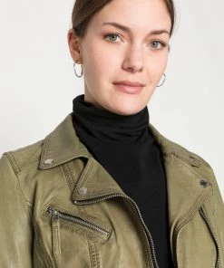 Oakwood Damen CLIPS Lederjacke Light Khaki -Oakwood Soldes Boutique b39569e4286c40818fb50fa3d874bd96