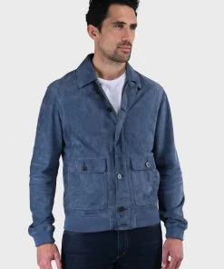Oakwood Herren ALESSANDRO Lederjacke Blue Denim -Oakwood Soldes Boutique bd2085474b0043c2b77a585fd10adc38