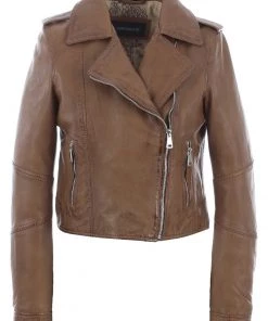 Oakwood Damen ALIZEE Lederjacke Cognac -Oakwood Soldes Boutique d2646b9270224e34ac4ff4d9fc43fab7