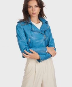 Oakwood Damen KYOTO Lederjacke Blue -Oakwood Soldes Boutique e0a3432ae44b48dfb1a2e6c4d6e0756b