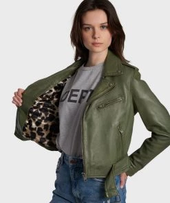 Oakwood Damen RADIO Lederjacke Green -Oakwood Soldes Boutique ec0539c716644f95a5eda98dfa568308